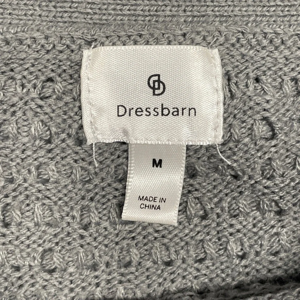 Dressbarn Sweater Womens Medium Gray Button Shoulder Basketweave Knit Pullover